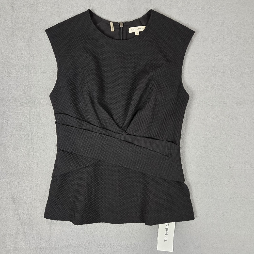 Rebecca Taylor Black Diamond Wrap Dress Womens 4 Sleeveless Overlay Jersey Skirt